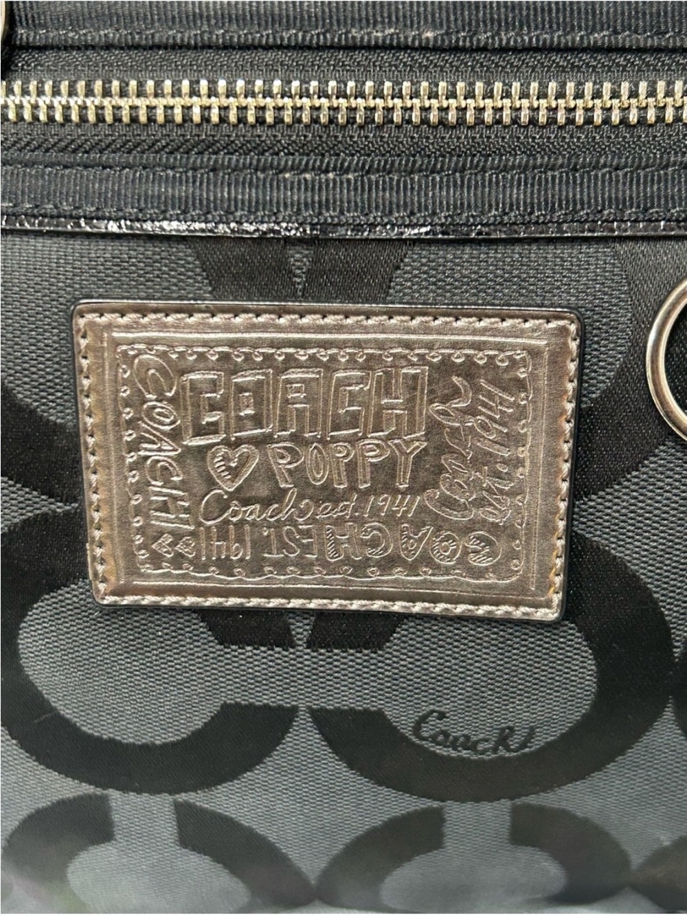 Coach Poppy Op Art Glam Tote Black Signature Jacquard Leather Trim 13826 G0920 - Picture 4 of 15